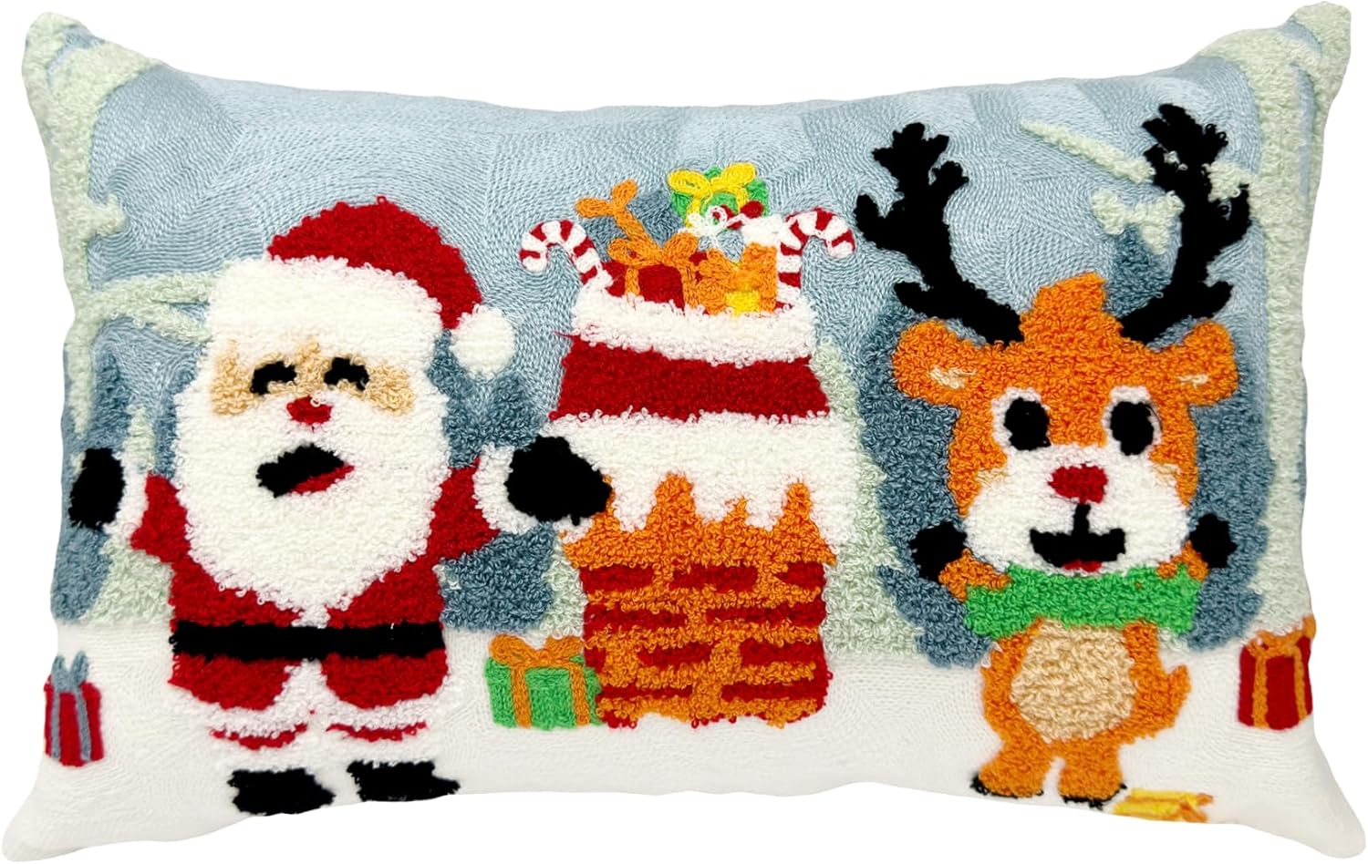 Embroidered Boho Blue Throw Pillow Cover — 18" — Z - Christmas Snow
