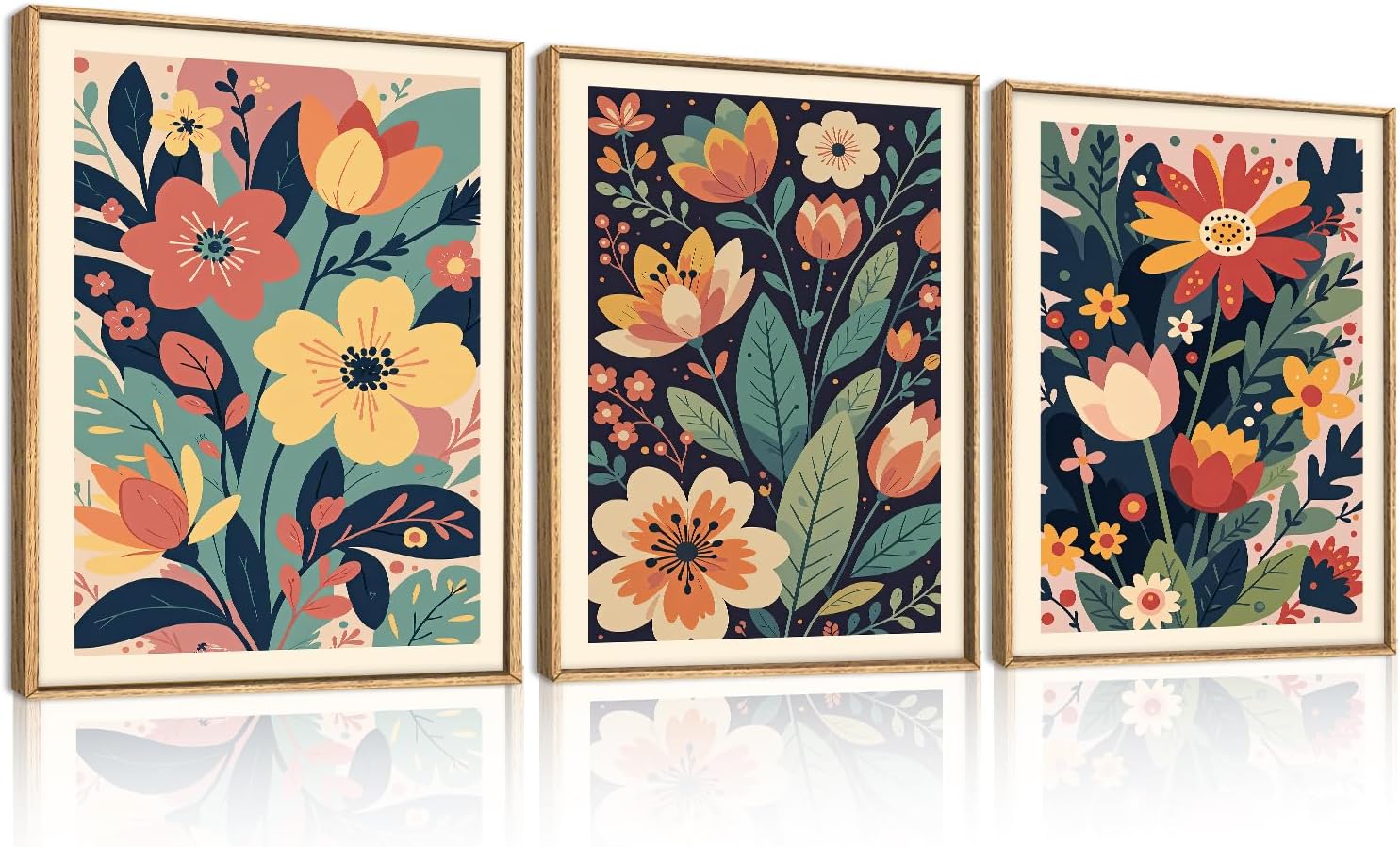 Framed Boho Beige Canvas Wall Art — 16" — Vintage Flower Wall Art