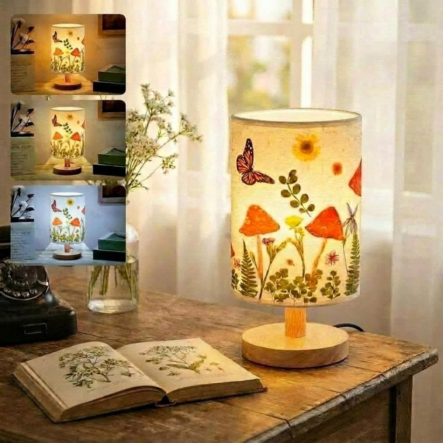 Vintage Boho Metal Table Lamp — Mushroom Pattern