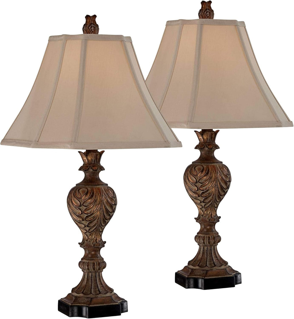 Brown Table Lamp — 25.5" — Two Set - Carved Brown