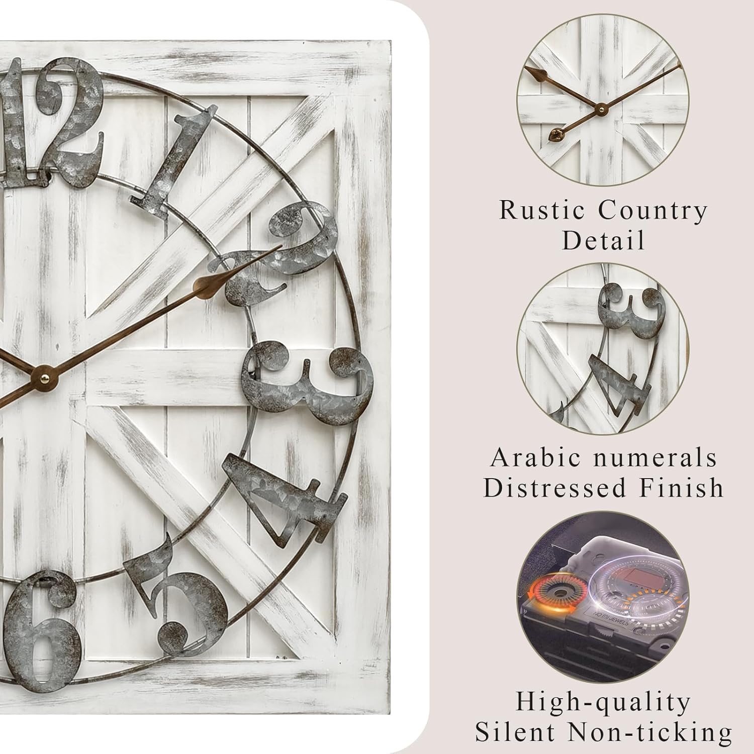 Farmhouse Brown Wall Clock — 24" - View 4