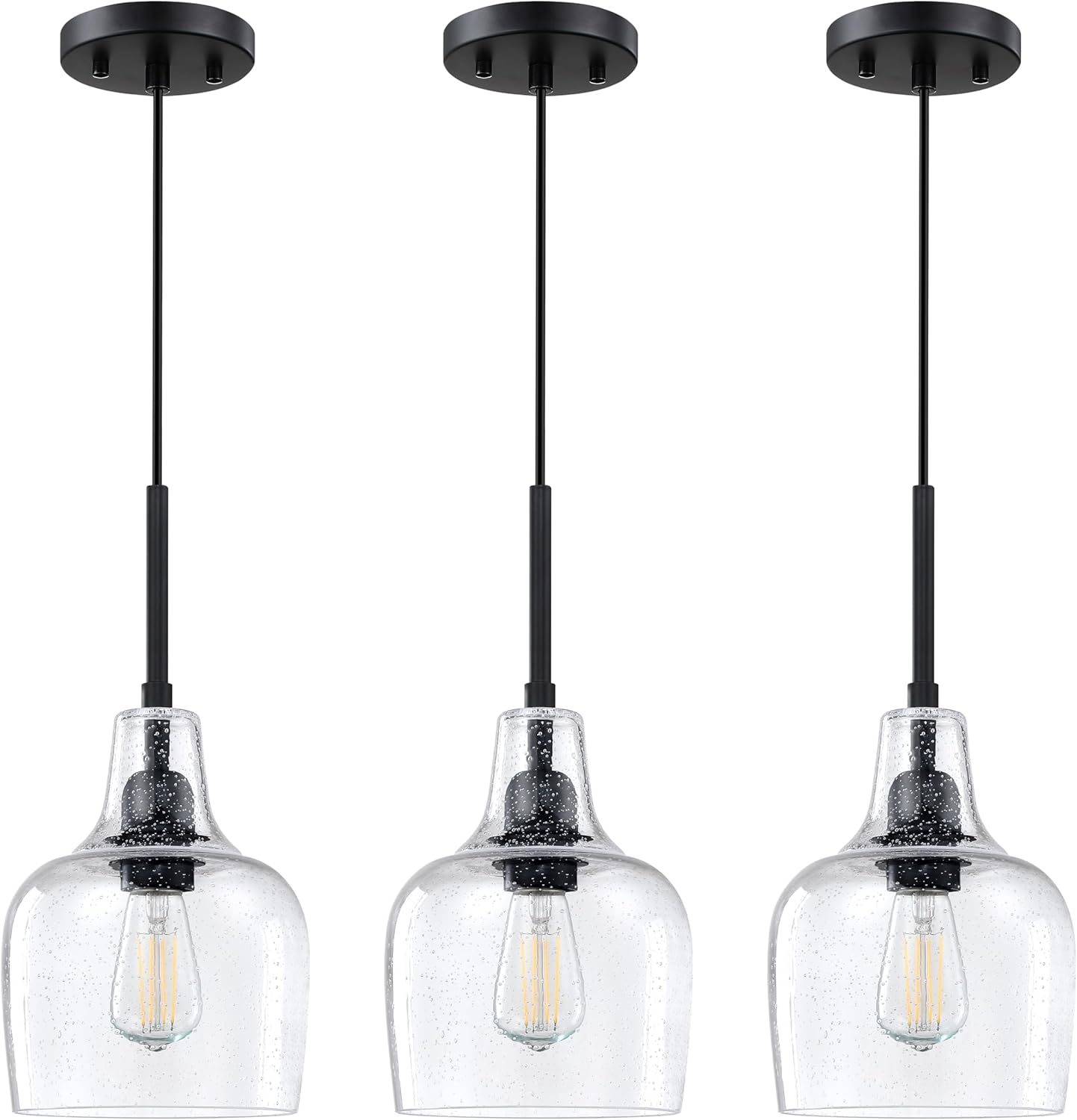 Farmhouse Black Ceiling Light — 1-Light — Clear Seeded Glass Rod Black 3 Pack