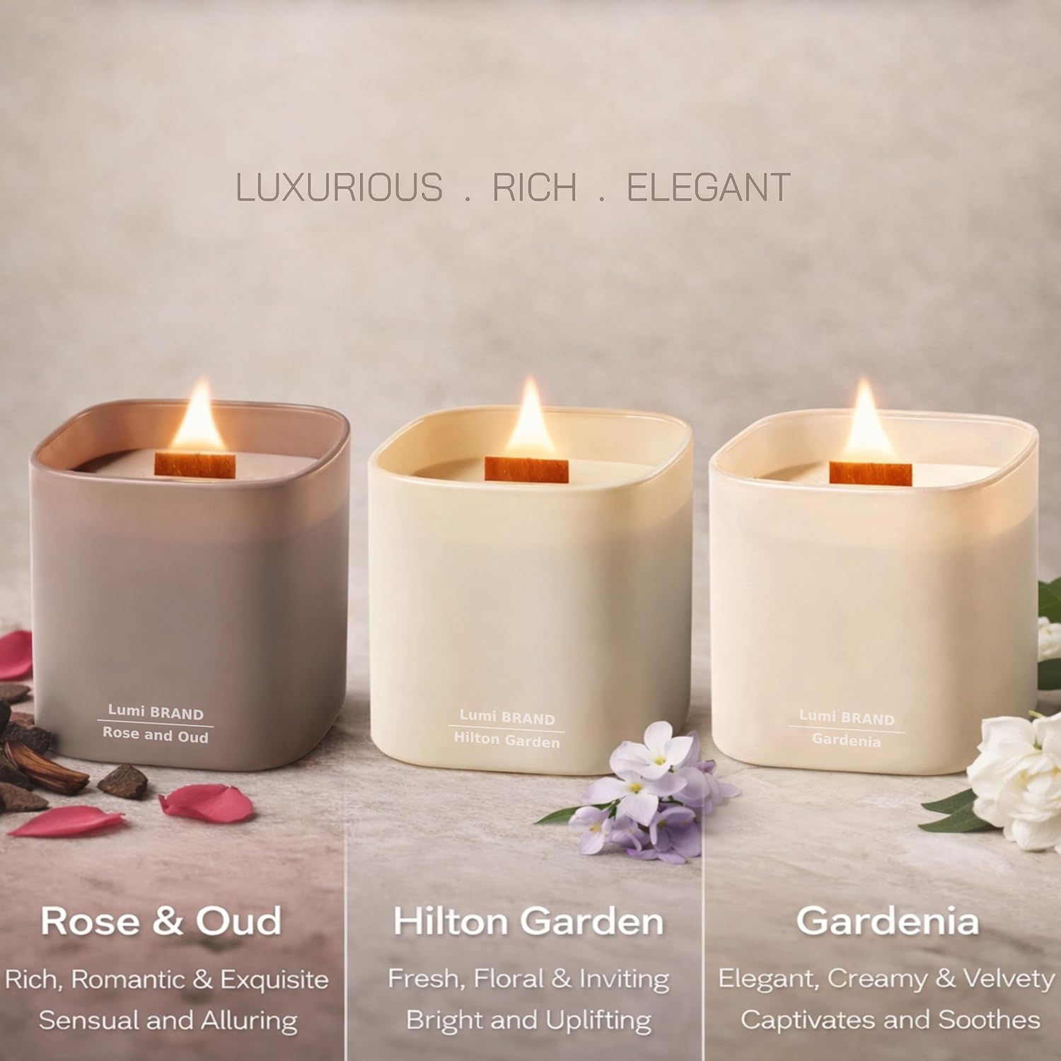 Scented Luxe Wood Soy Candle — Set of 3 - View 2