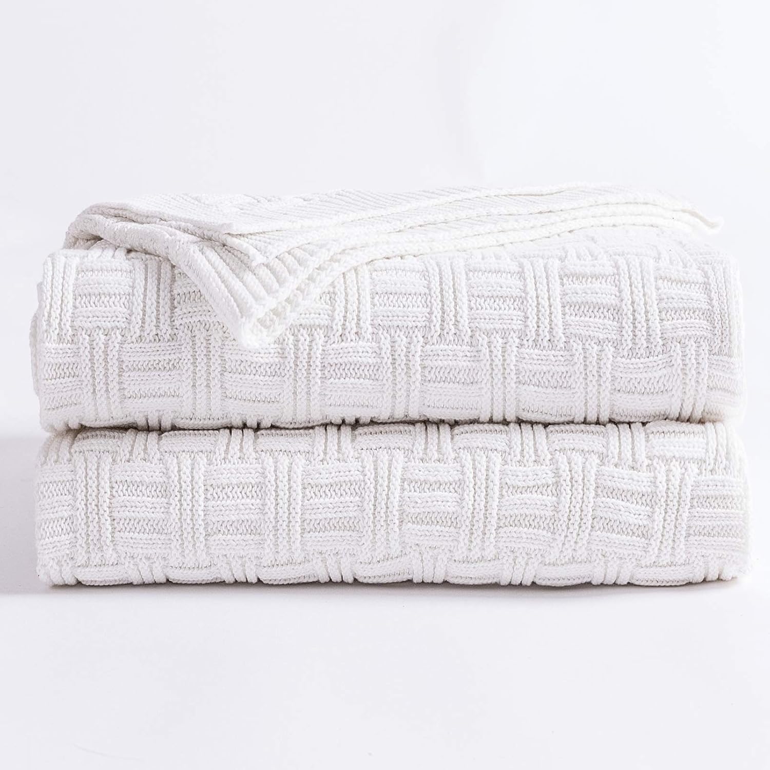 Knit Boho Beige Throw Pillow — 50" — Pure White, Stripe Pattern