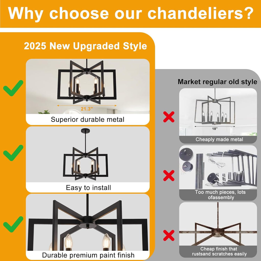 Farmhouse Black Chandelier — 6-Light - View 5