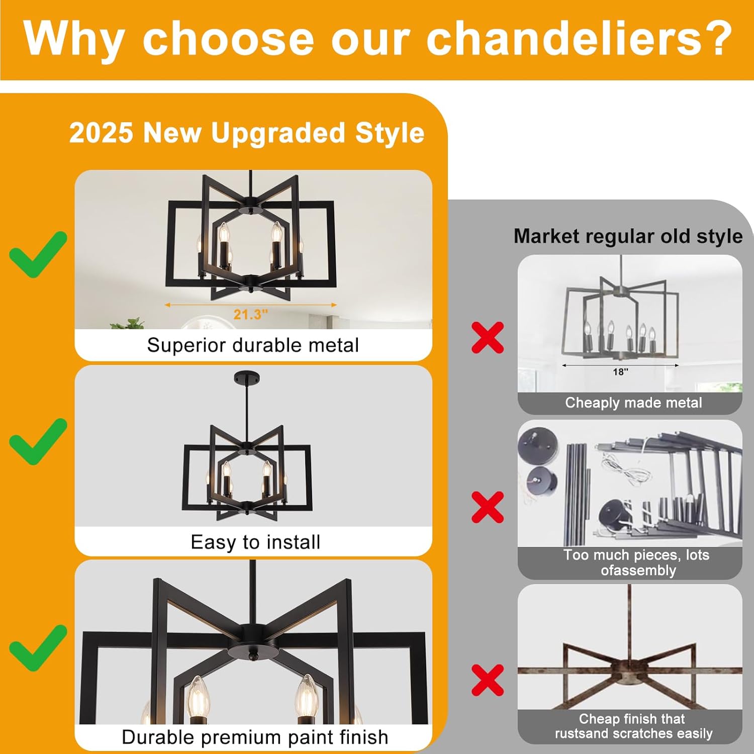 Farmhouse Black Chandelier — 6-Light - View 5