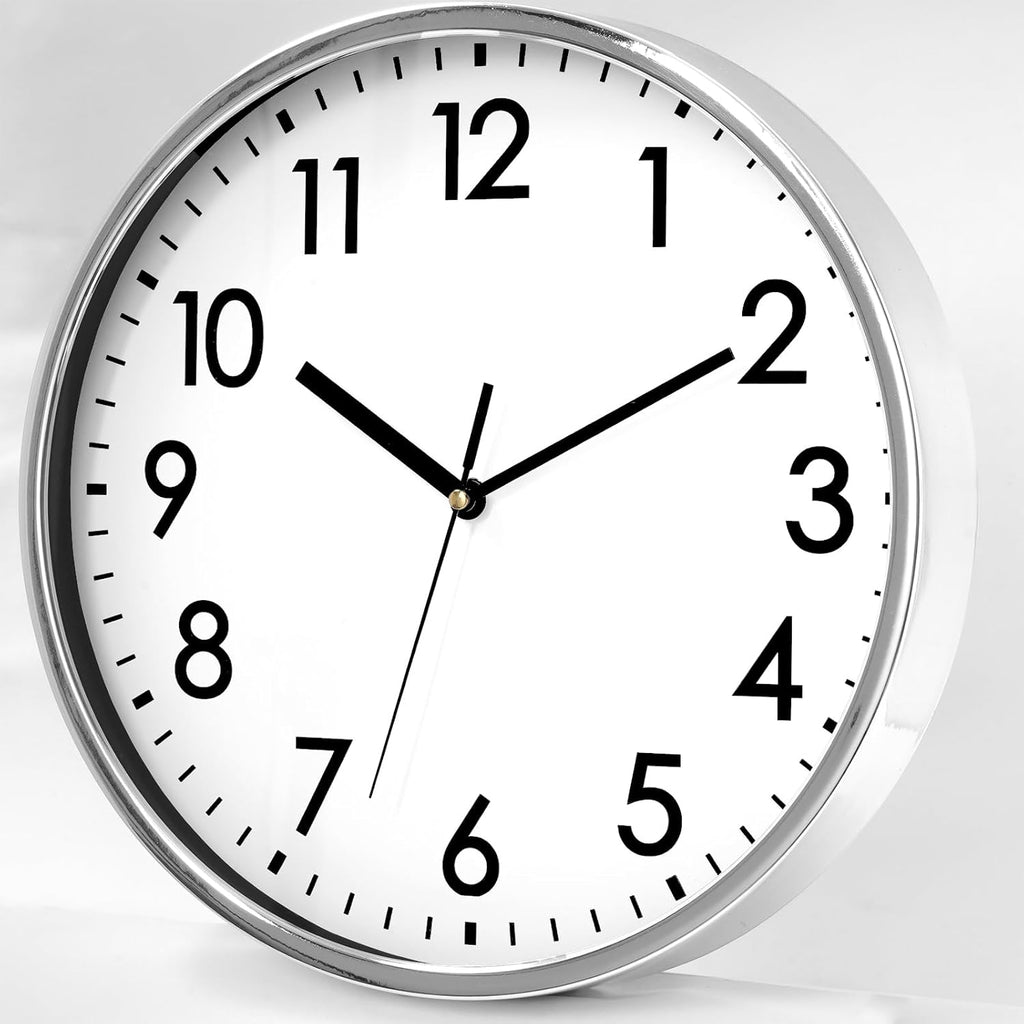 Battery Operated Modern Silver Wall Clock — 12" - View 3