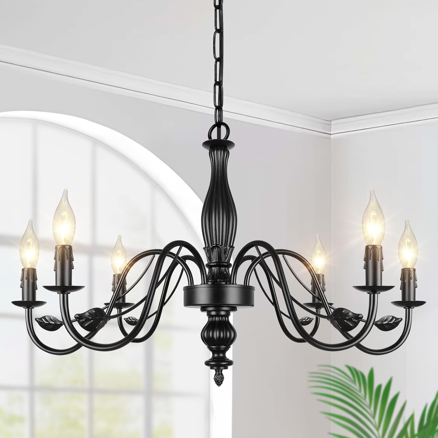 Farmhouse Black Chandelier — 6-Light — Black