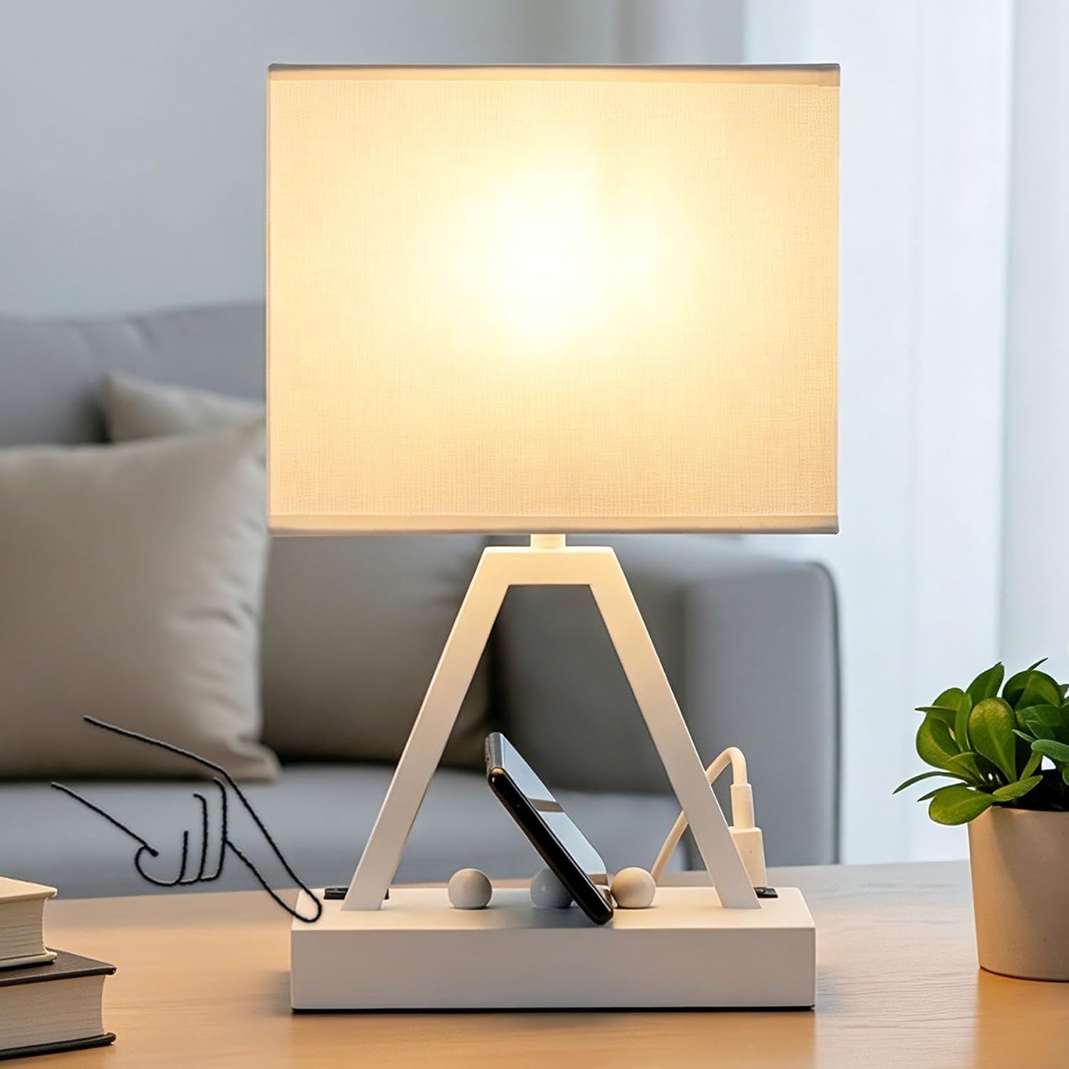 Dimmable Black Bedside Lamp — White