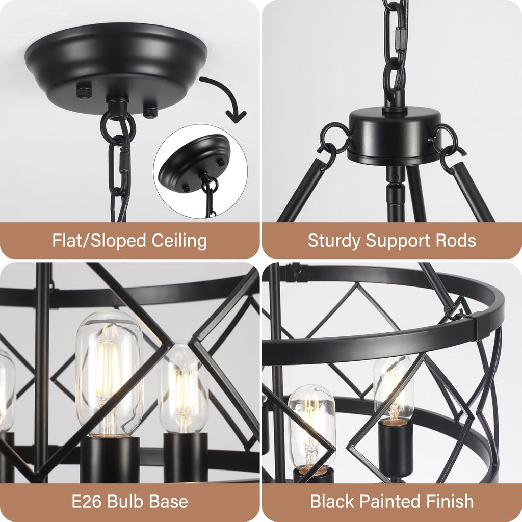 Farmhouse Black Chandelier — 4-Light - View 5