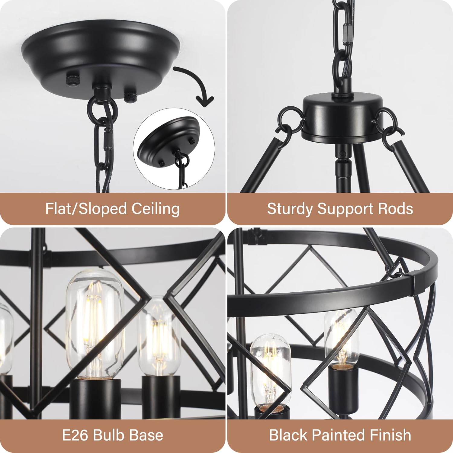 Farmhouse Black Chandelier — 4-Light - View 5