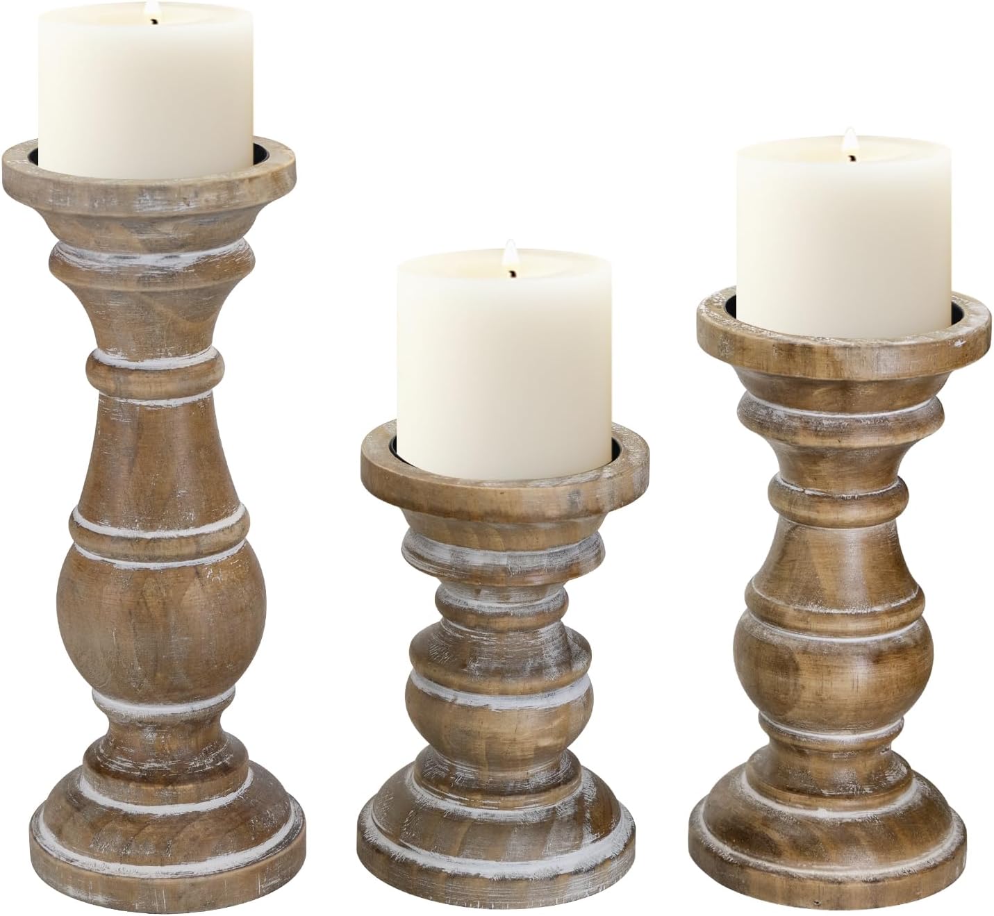 Vintage Farmhouse Brown Pillar Candle — Set of 3 — Rusticwhite