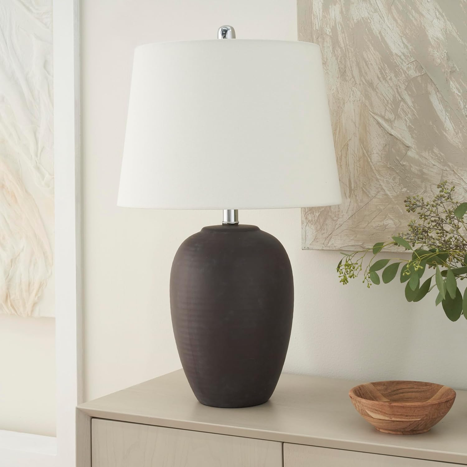 Vintage Farmhouse Beige Table Lamp — 23" — 1 Lamp - Drum Shade