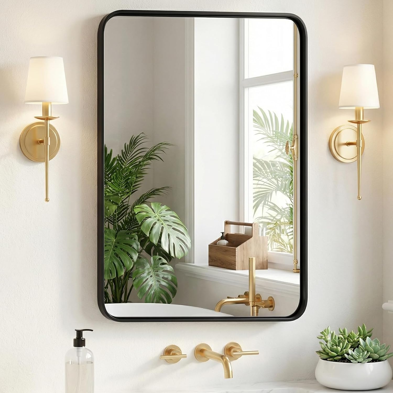 Framed Luxe Black Wall Mirror — 40" — Black-rect