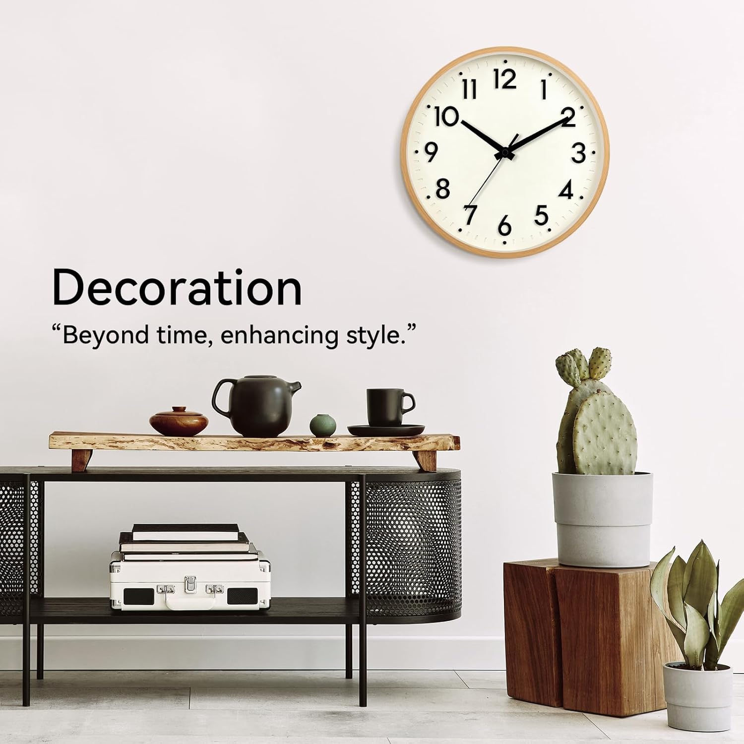 Battery Operated Modern Beige Wall Clock — 8" - View 6