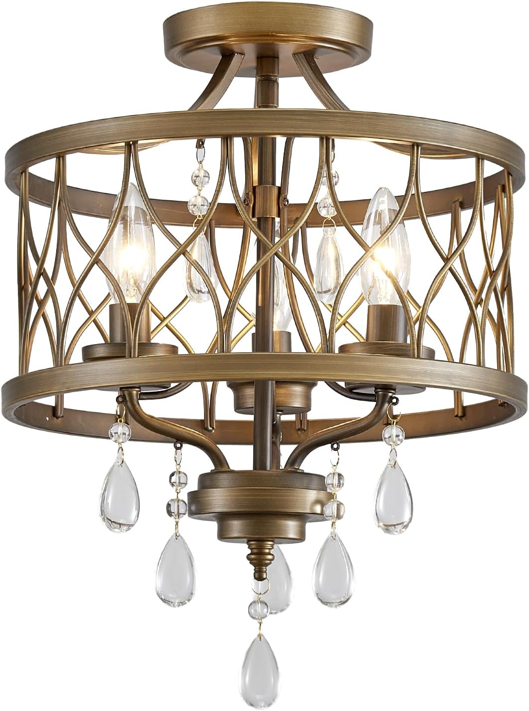 Round Farmhouse Gold Chandelier — 3-Light — Bronze, 3 Light
