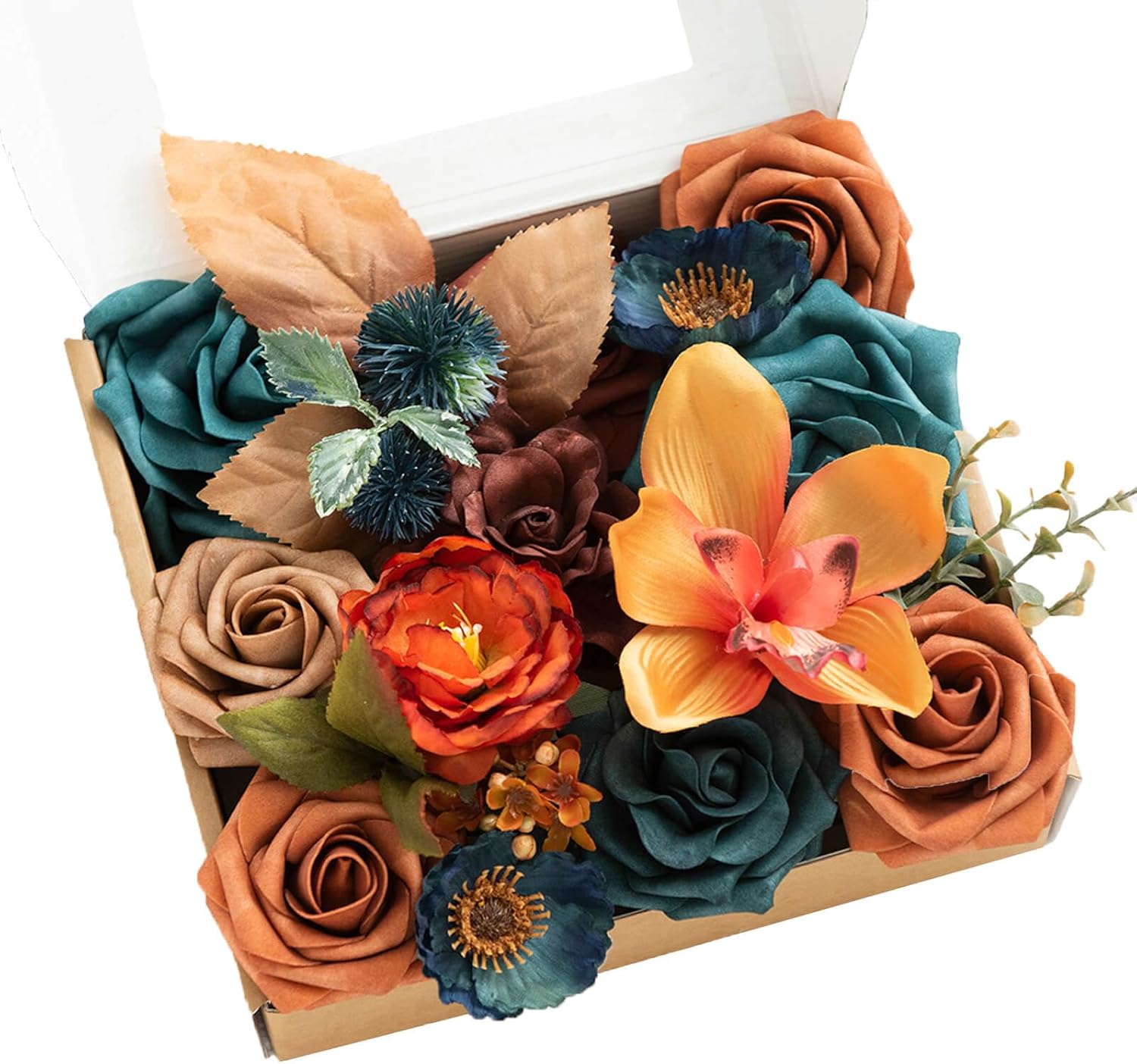 Beige Artificial Plant — Teal & Burnt Orange