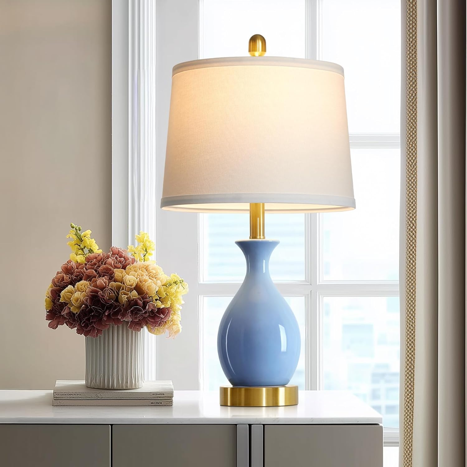 Modern Beige Bedside Lamp — 24" — Light Blue - 24"H - 1 Pack