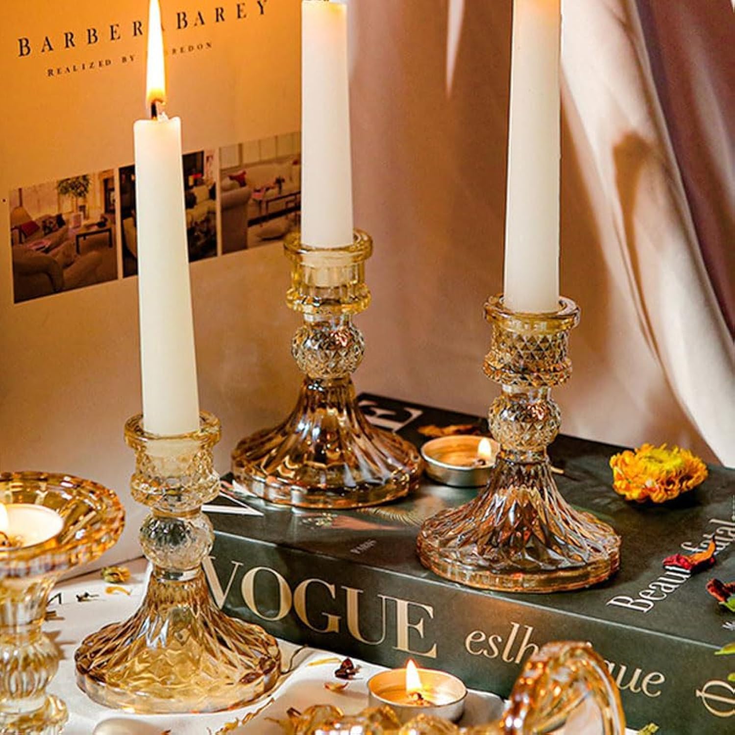 Green Pillar Candle — Amber