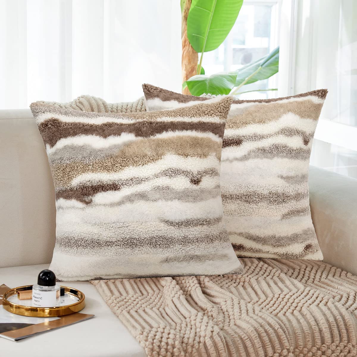 Boucle Boho Beige Throw Pillow Cover — 18"