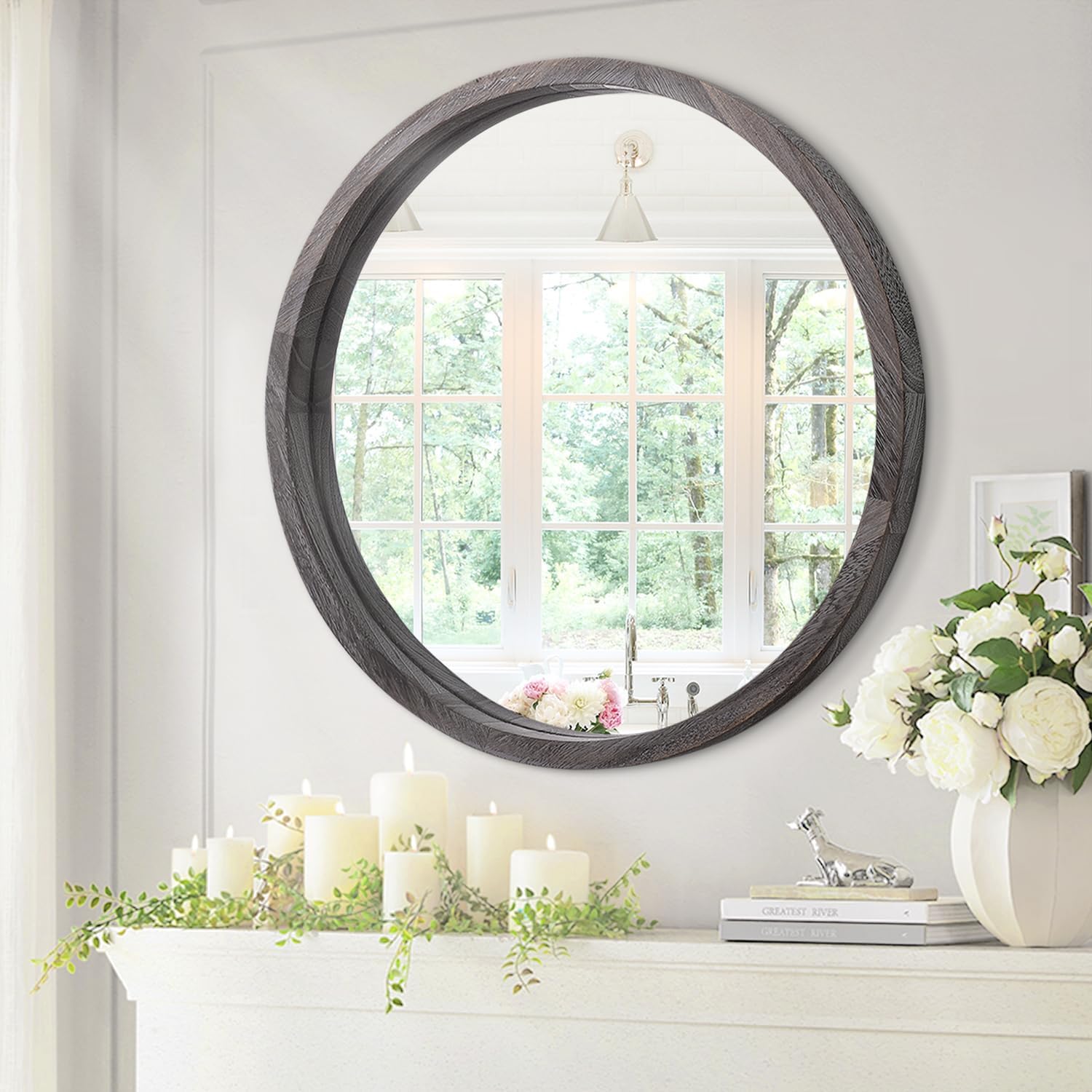 Round Farmhouse Black Wall Mirror — 24" - View 4