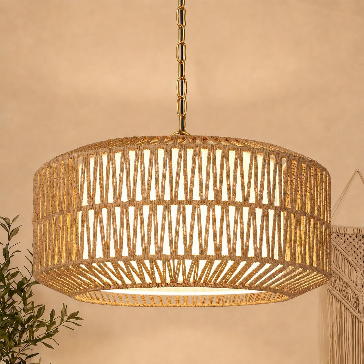 Linen Boho Black Chandelier — 5-Light — Gold Coastal