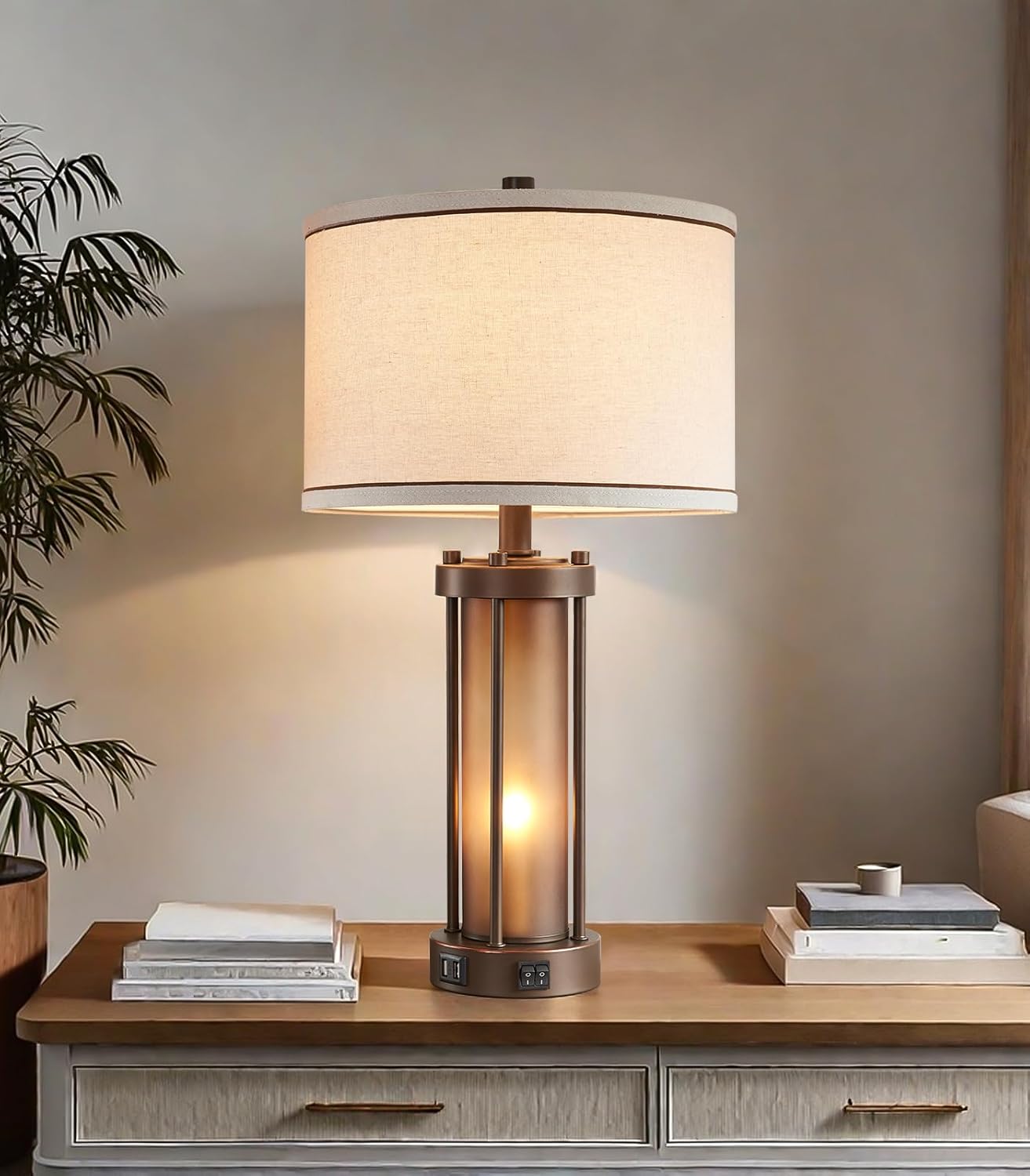 USB Charging Farmhouse Black Desk Lamp — 1 Pack-Brown
