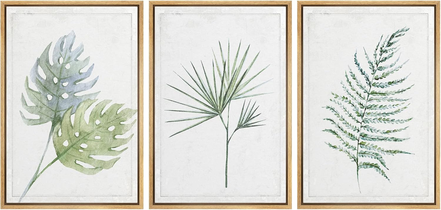 Framed Boho Green Wall Art — 24" — 16" x 24" x 3 Panels NATURAL