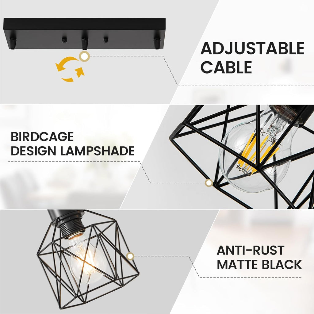 Farmhouse Black Pendant Light — 3-Light - View 5