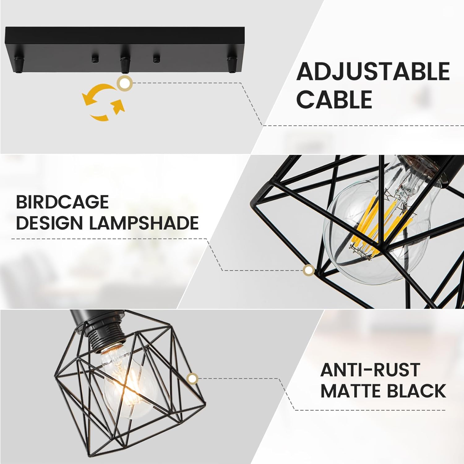 Farmhouse Black Pendant Light — 3-Light - View 5