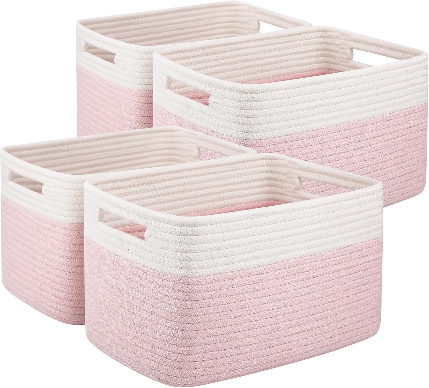 Boho Black Woven Basket — 13" — Pink & White