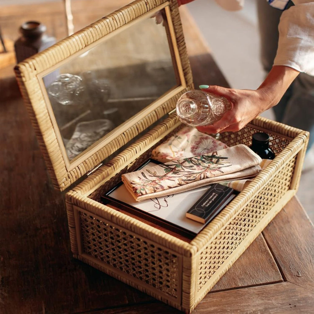 Handwoven Boho Glass Storage Bin — 15.55" - View 6