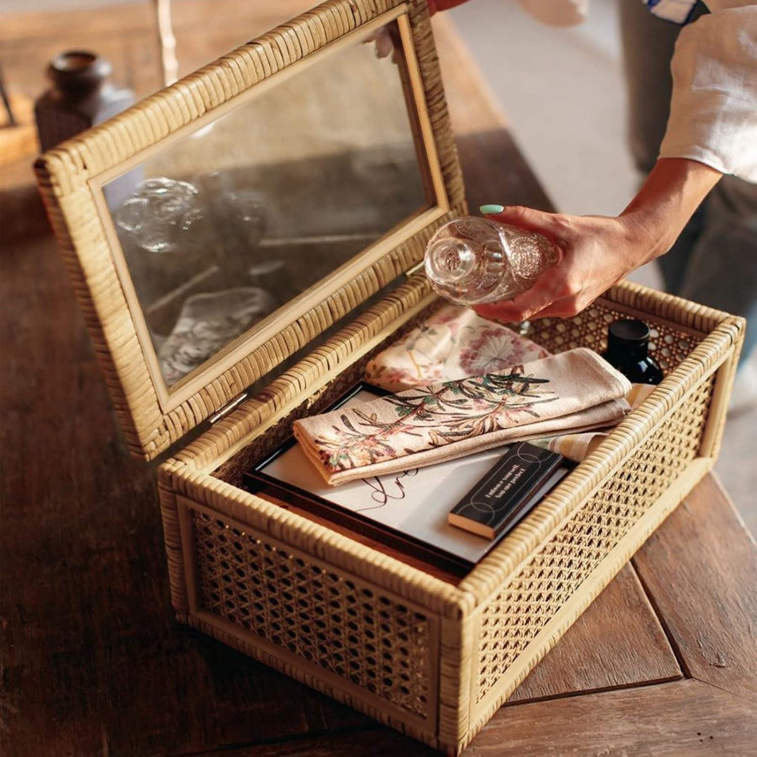 Handwoven Boho Glass Storage Bin — 15.55" - View 6