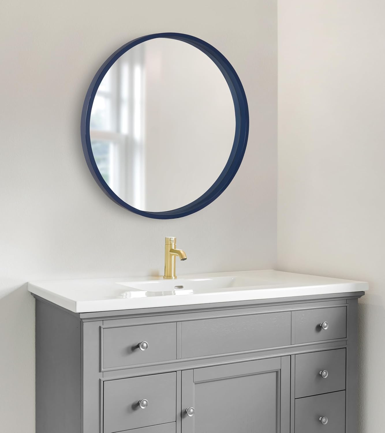 Round Modern Wood Wall Mirror — 25.6" - View 4