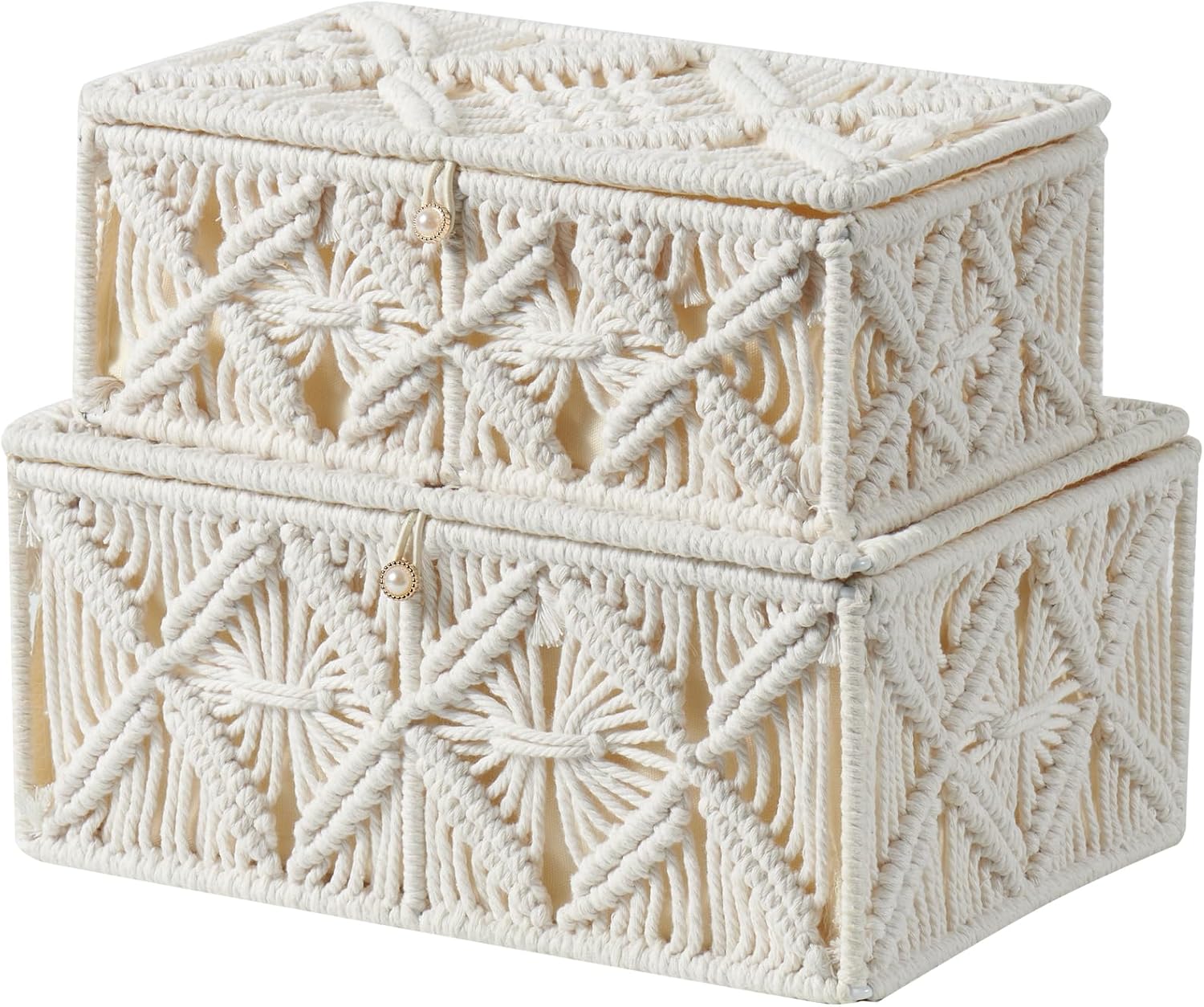 Boho Beige Storage Basket — Set of 2 (1 Large 1 Small)