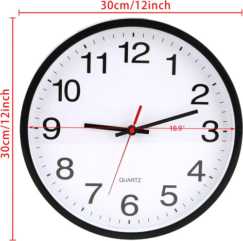 Battery Operated Modern Black Wall Clock — 12" - View 2