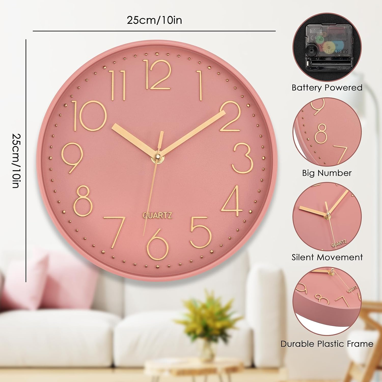 Battery Operated Luxe Gold Wall Clock — 10" - View 5