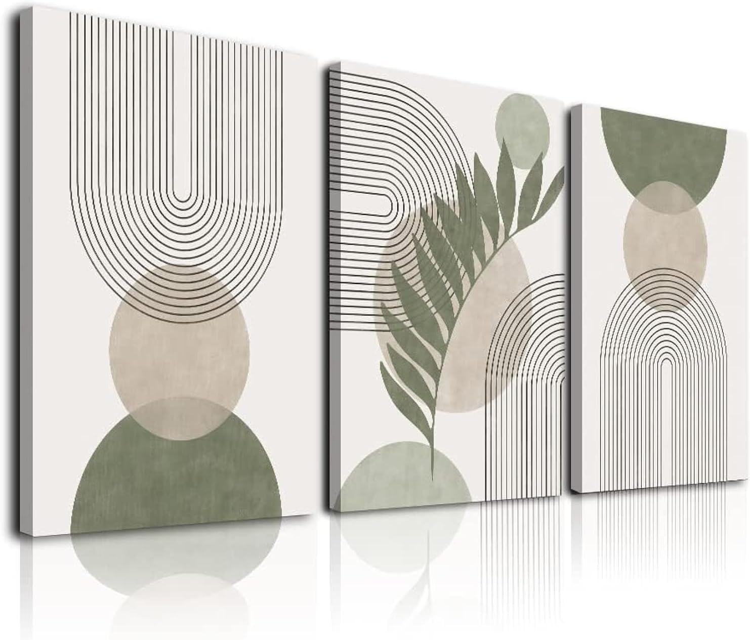 Framed Boho Beige Canvas Wall Art — 12" — green and beige