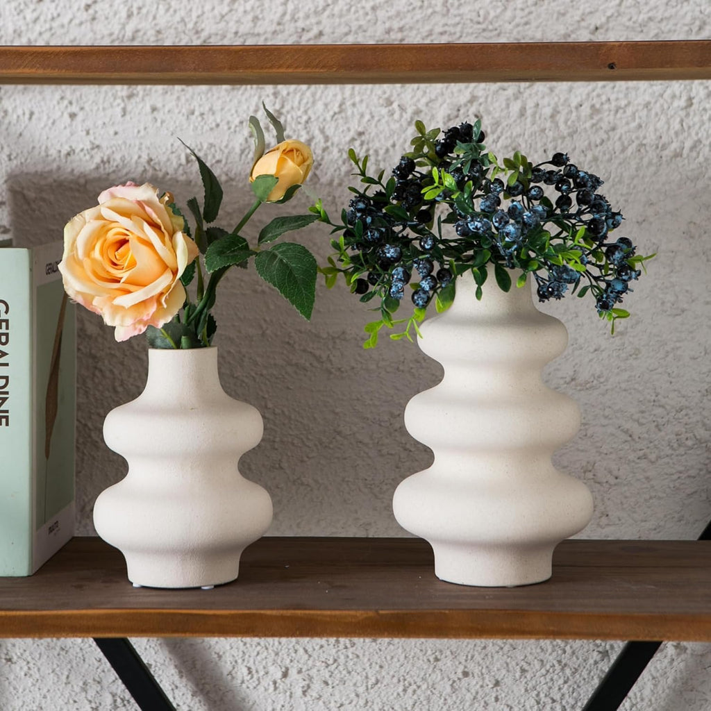 Round Boho Beige Flower Vase — Set of 2 - View 9