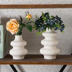 Round Boho Beige Flower Vase — Set of 2 - View 9