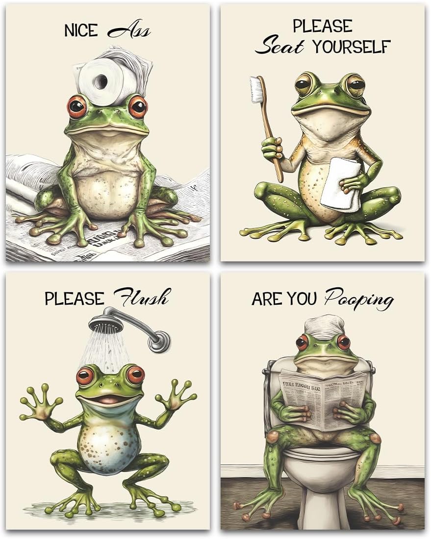 Framed Farmhouse Black Wall Decor — 8" — Unframed 8"x10" - Funny Frog Bathroom Wall Art