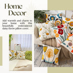 Embroidered Boho Beige Throw Pillow Cover — 18" - View 2