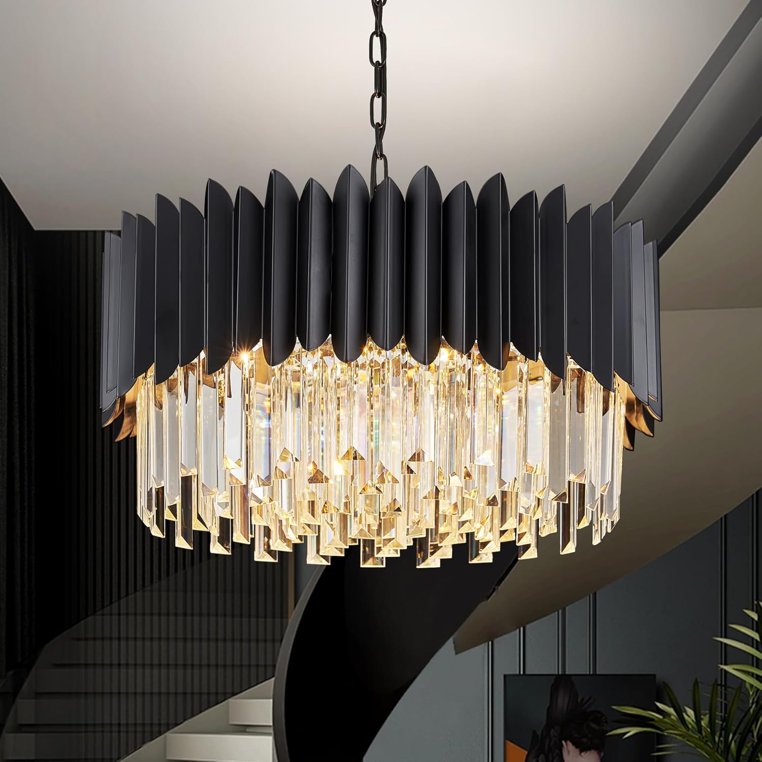 Round Luxe Black Chandelier — 24" — Black