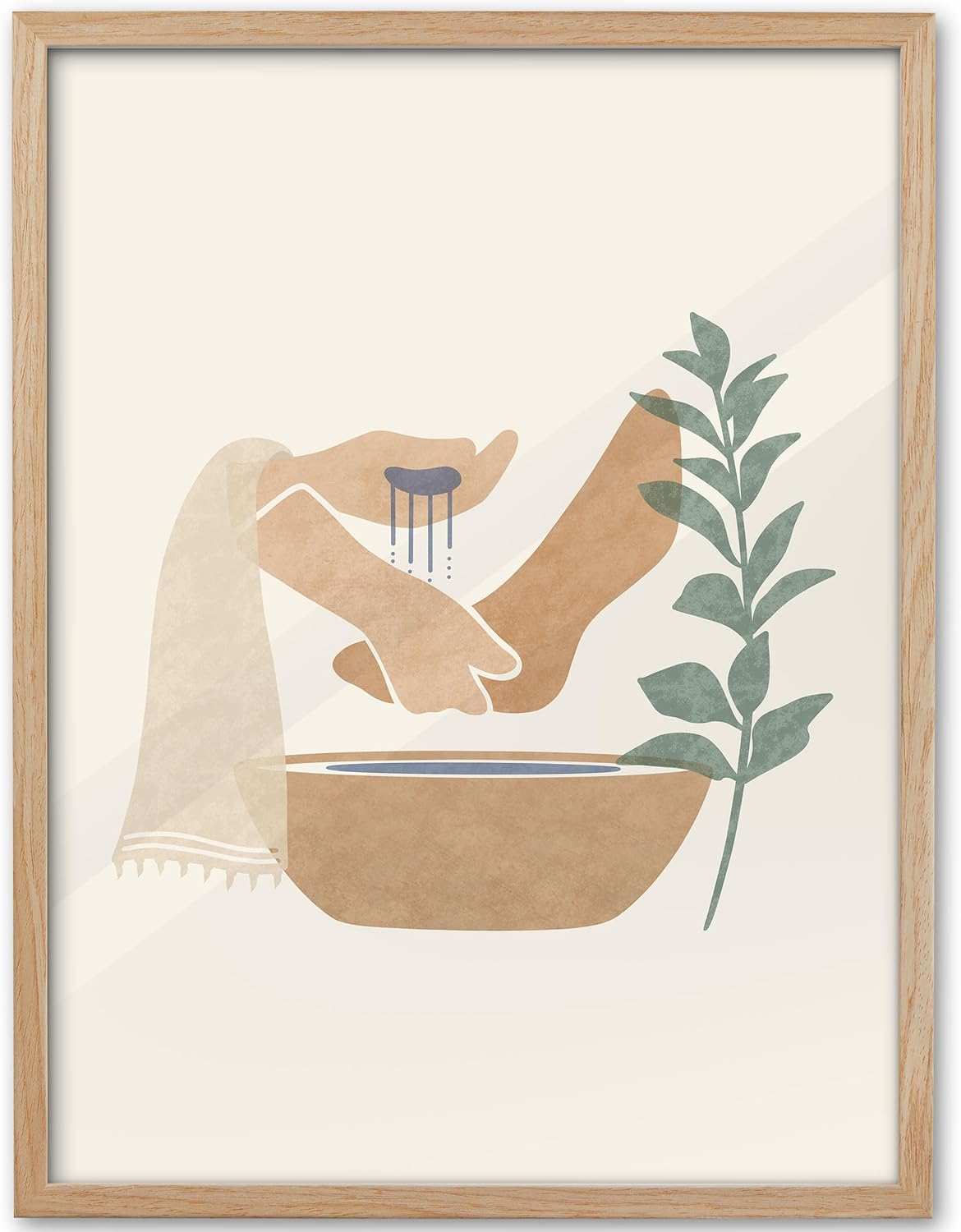 Blue Framed Wall Art — 16" — Boho Jesus Washing Feet-Framed