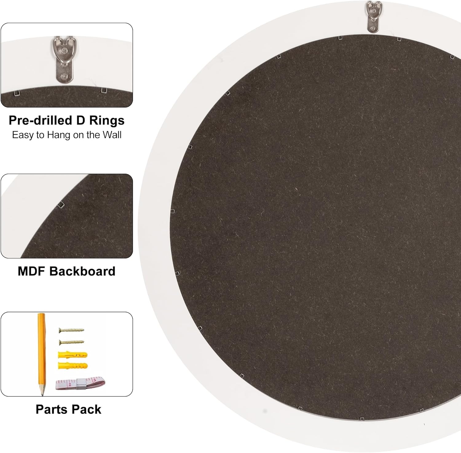 Framed White Round Mirror — 24" - View 4