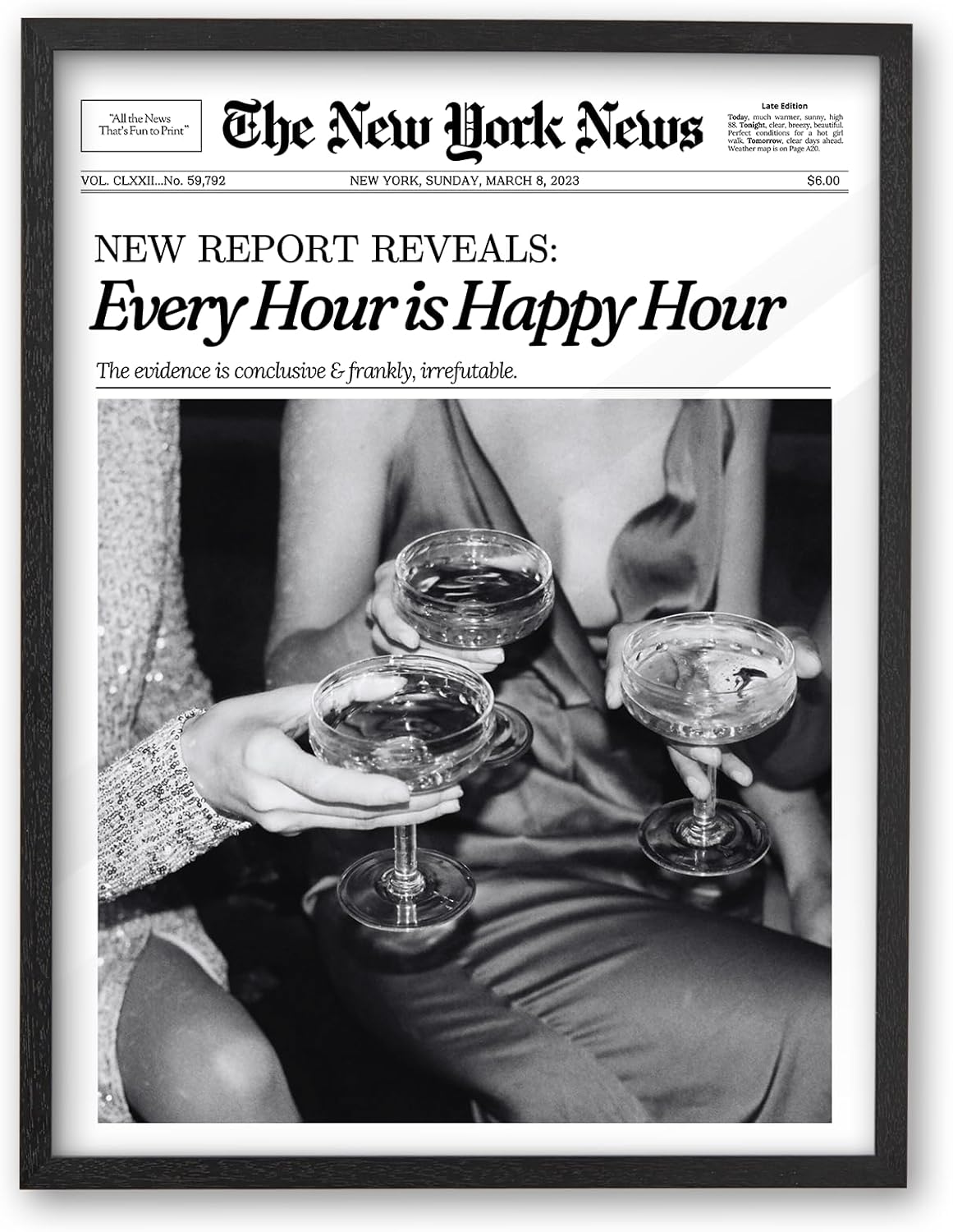 Vintage Black Framed Wall Art — 16" — Black Framed-Happy Hour