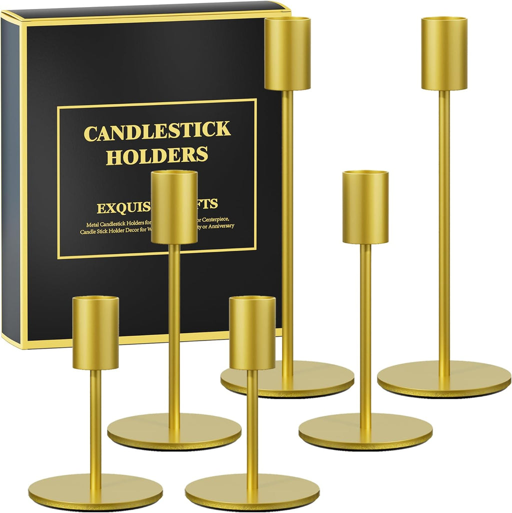Modern Black Candle — Set of 3 — Gold