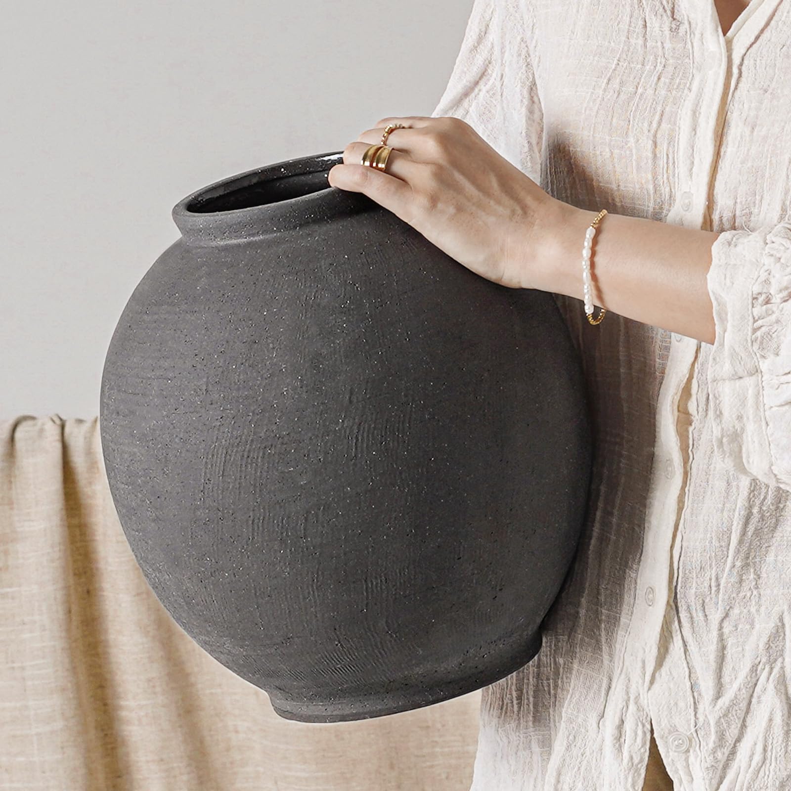 Farmhouse Beige Flower Vase — 8"