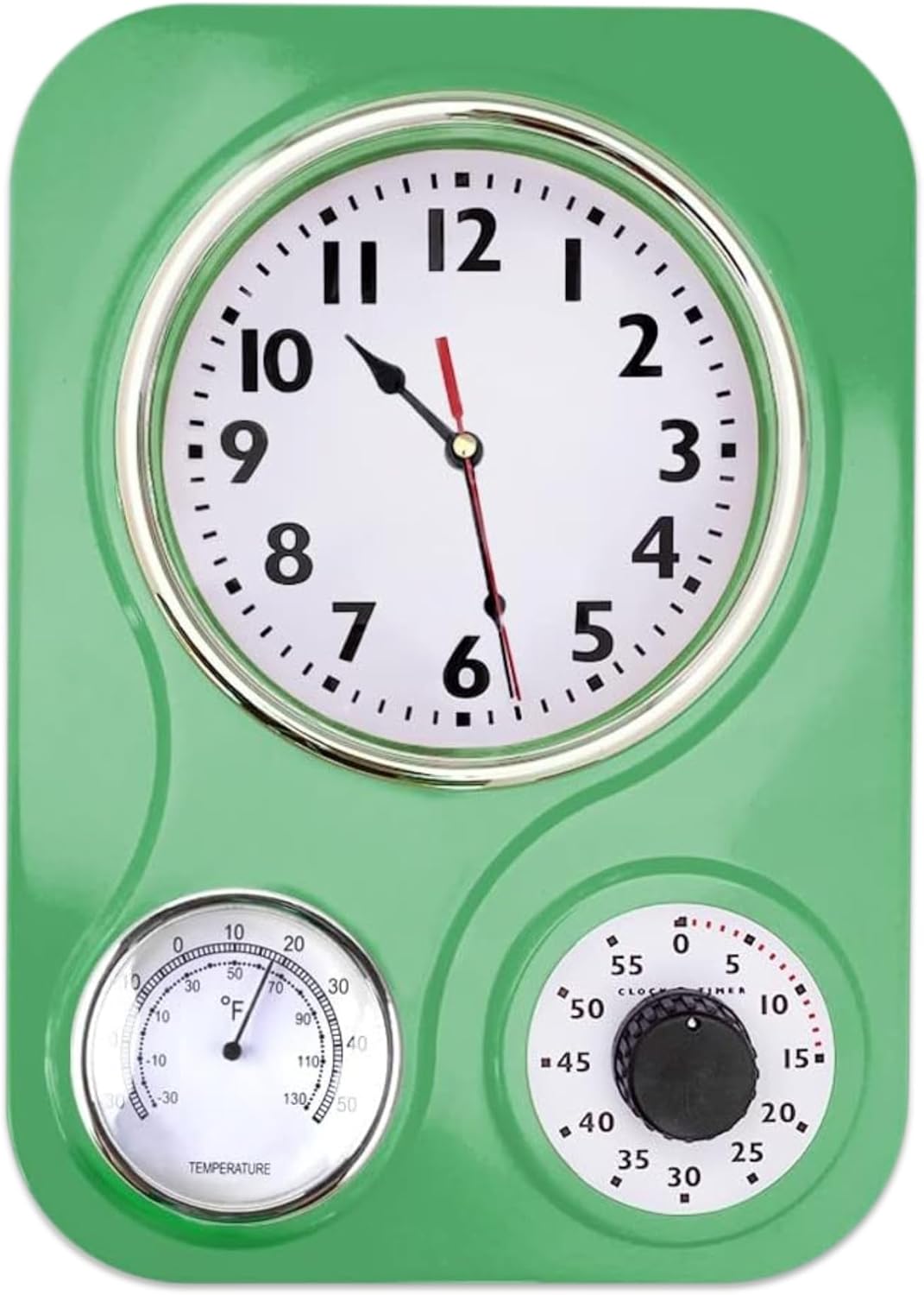 Vintage Mid-Century Black Wall Clock — 5" — Retro Green