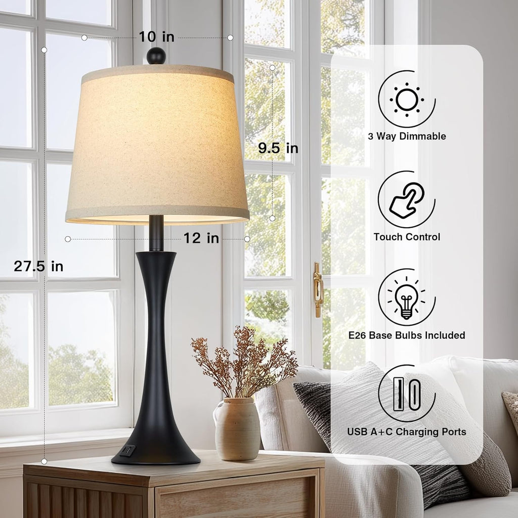 Dimmable Black Bedside Lamp — 27.5" - View 4